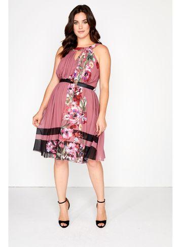 Dorothy Perkins *little Mistress Curve Pink Pleated Skater Dress