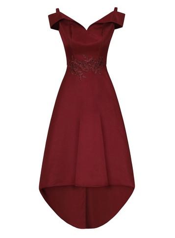 *chi Chi London Burgundy Embroidered Bardot Skater Dress