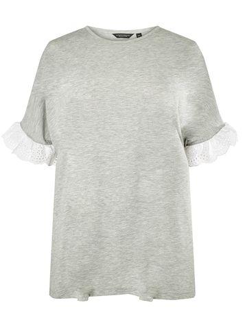 Dorothy Perkins Dp Curve Grey And White Broderie T-shirt