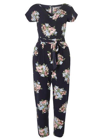 Dorothy Perkins Petite Navy Cluster Floral Jumpsuit