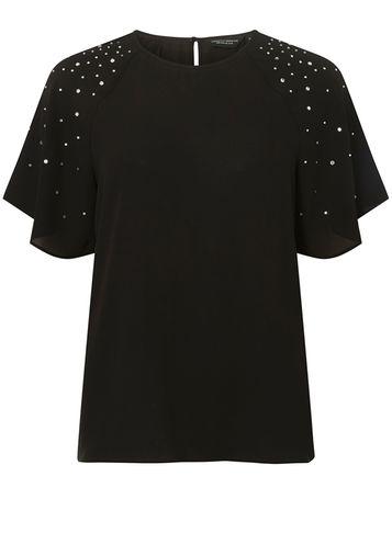 Dorothy Perkins Black Studded Frill Sleeve Top