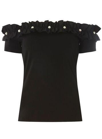 Dorothy Perkins Black Shirred Pearl Bardot Top