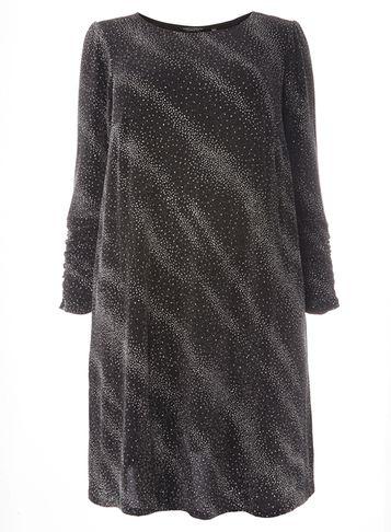 Dorothy Perkins Dp Curve Black Shimmer Ruched Sleeve Skater Dress