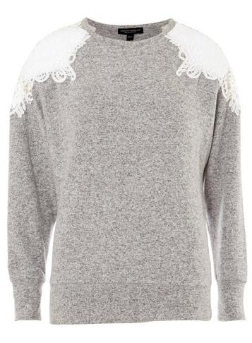 Dorothy Perkins Grey Lace Shoulder Batwing Sleeve Top