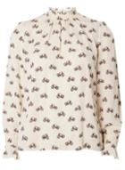 Dorothy Perkins Cream Bike Print Shirred Neck Blouse