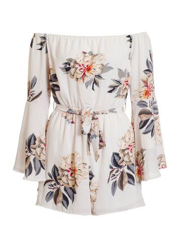 Dorothy Perkins *quiz Cream Crepe Floral Bardot Playsuit