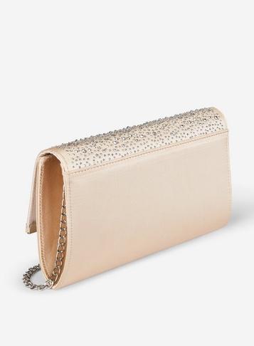 Dorothy Perkins Gold Metal Bar Gem Clutch Bag