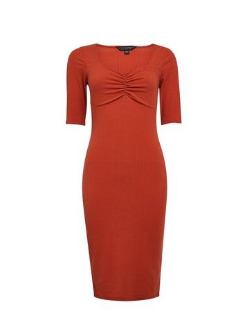 Dorothy Perkins Rust Sweetheart Ribbed Bodycon Dress