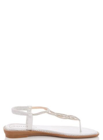 *quiz Silver Diamante Swirl Flat Sandals