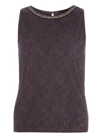 Dorothy Perkins Charcoal Bling Lace Shell Top