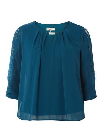Dorothy Perkins *billie & Blossom Petite Teal Lace Trim Blouse