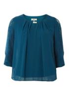 Dorothy Perkins *billie & Blossom Petite Teal Lace Trim Blouse