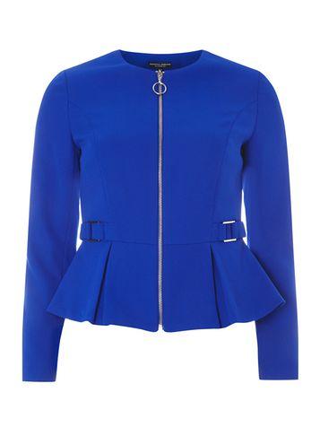 Dorothy Perkins Cobalt Zipped Peplum Hem Collarless Jacket