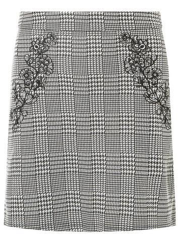 Dorothy Perkins Grey Embroidered Check Mini Skirt