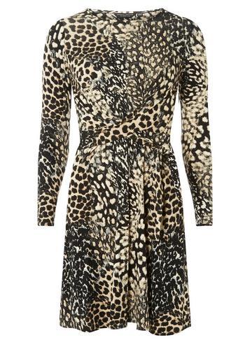 Dorothy Perkins Black Animal Print Tie Front Skater Dress