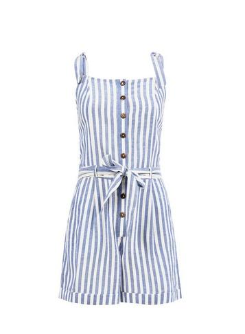 Dorothy Perkins Blue Linen Blend Striped Playsuit