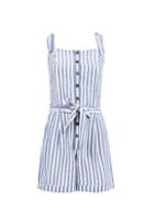 Dorothy Perkins Blue Linen Blend Striped Playsuit
