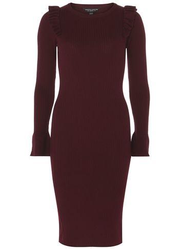 Dorothy Perkins Burgundy Ruffle Shoulder Knitted Dress