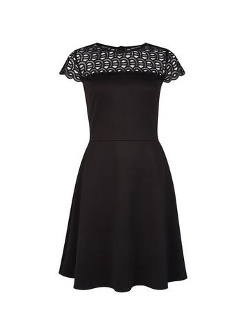 Dorothy Perkins *black Lace Top Skater Dress