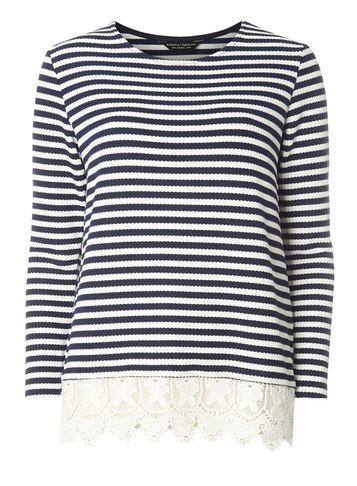 Dorothy Perkins Navy Stripe Lace Jersey Knitted Top