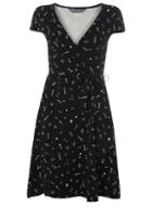 Dorothy Perkins *tall Black Doodle Wrap Dress