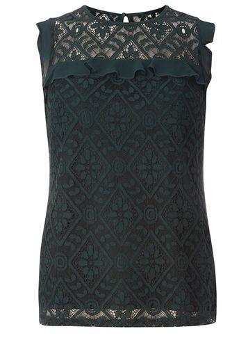 Dorothy Perkins Green Geometric Lace Frill Shell Top