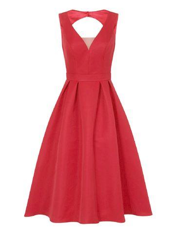 Dorothy Perkins *chi Chi London Red Mesh Insert Midi Dress