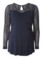 Dorothy Perkins *mamalicious Navy Lace Trim Jersey Top