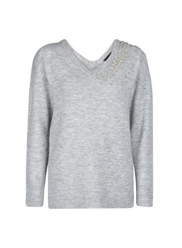 Dorothy Perkins Grey Embellished V-neck Jumper