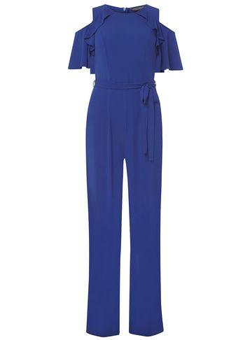 Dorothy Perkins *tall Cobalt Ruffle Front Jumpsuit