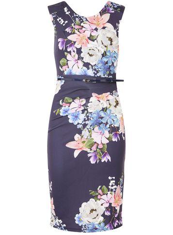 Dorothy Perkins *scarlett B Navy 'anna' Bodycon Dress With Belt
