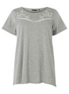 Dorothy Perkins Dp Curve Grey Embroidered Yoke T-shirt