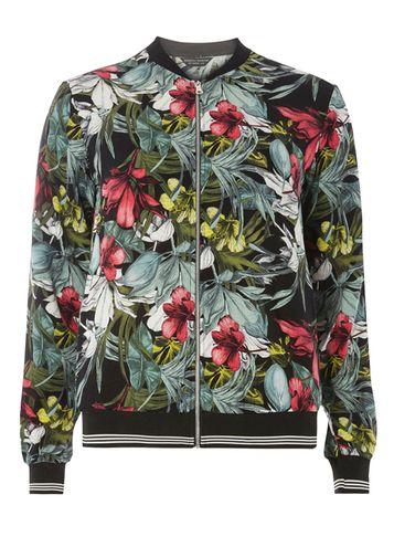 Dorothy Perkins Black And Pink Floral Bomber Jacket