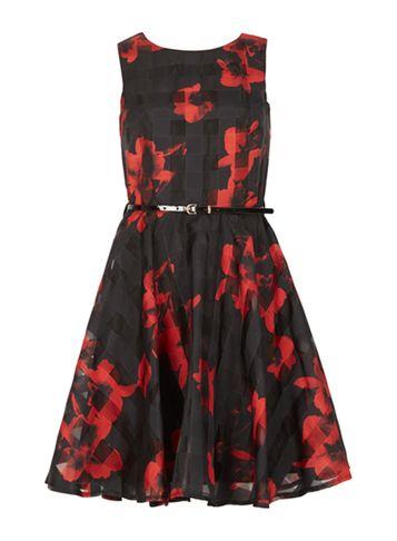 Dorothy Perkins *izabel London Black Floral Print Skater Dress