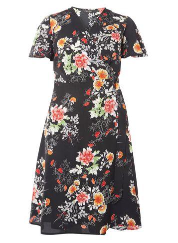 Dorothy Perkins Dp Curve Black Floral D-ring Fit And Flare Dress