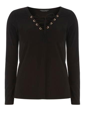 Dorothy Perkins Black Lace Up Eyelet Top