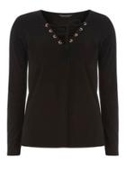 Dorothy Perkins Black Lace Up Eyelet Top