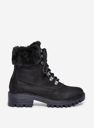 Dorothy Perkins Wide Fit Black Millie Faux Fur Hiker Boots