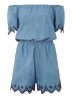 Dorothy Perkins Blue Midwash Embroidered Playsuit