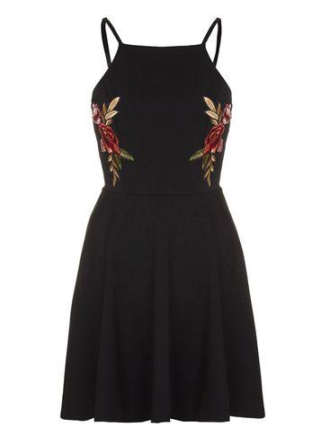 Dorothy Perkins *quiz Black Embroidered Skater Dress