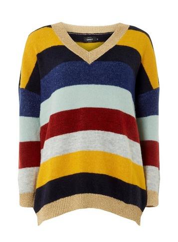 *only Multi Coloured Stripe Print V-neck Jumper