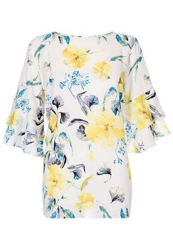Dorothy Perkins *quiz Cream Floral Frill Sleeve Top