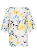 Dorothy Perkins *quiz Cream Floral Frill Sleeve Top