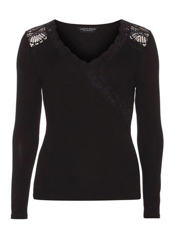 Dorothy Perkins Black Lace Trim V Neck Top