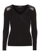 Dorothy Perkins Black Lace Trim V Neck Top