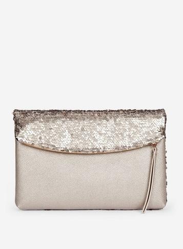 Dorothy Perkins Gold Sequin Foldover Clutch Bag