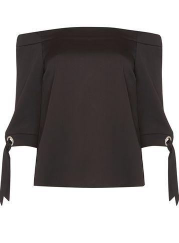 Dorothy Perkins Black Eyelet Tie Cuff Bardot Top
