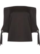 Dorothy Perkins Black Eyelet Tie Cuff Bardot Top
