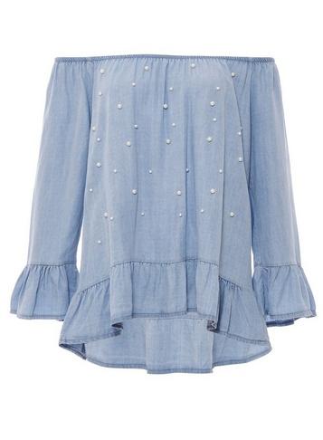 *quiz Light Blue Pearl Top