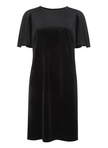 Dorothy Perkins *tall Black Velvet Angel Sleeve Shift Dress